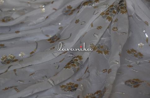 Sequin work and Thread embroidery on Dyeable Chinnon Chiffon Fabric Dno12988RFD